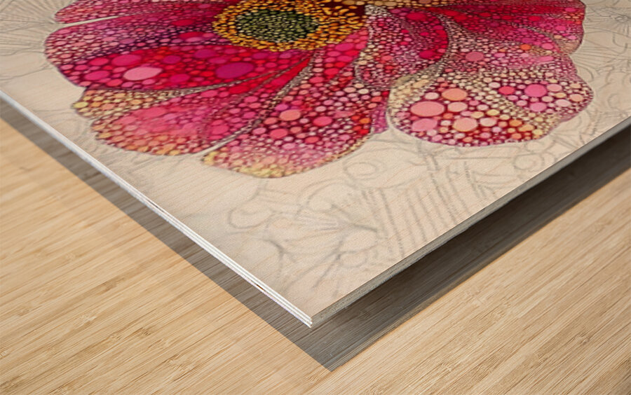 Cosmic Petals – Pink and Blue Pop Art Floral Print Wood print