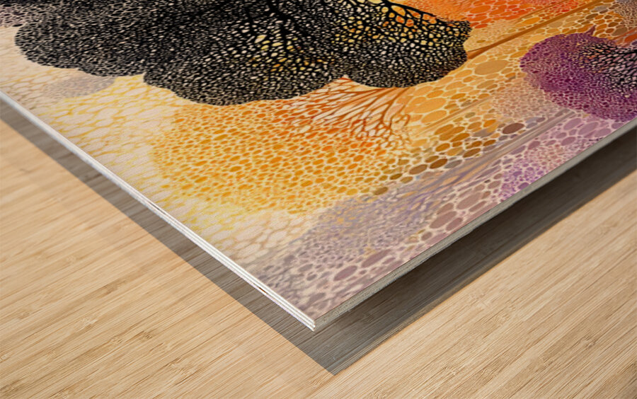 Lilywood Twilight – Mosaic Forest Reflection Print Wood print