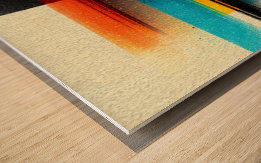 Chromatic Shift – Diagonal Neon Bar Abstract Print Wood print