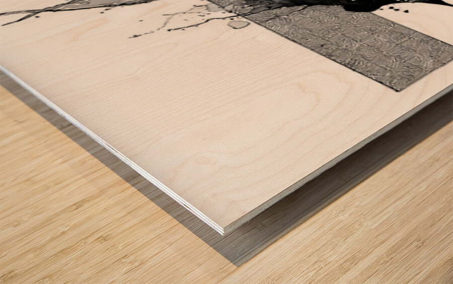 Mono Surge – Minimalist Ink Splash Abstract Print Wood print