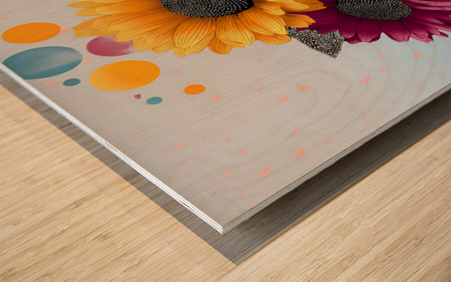 Orbiting Sunflowers – Modern Pop Botanical Print Wood print