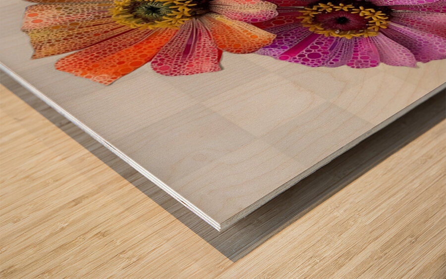 Pixel Bloom Trio – Pop Art Floral Abstract Print Wood print