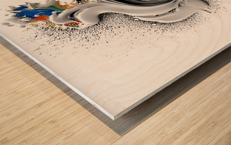 Ink Seraph – Monochrome Plume with Color Spark Print Wood print