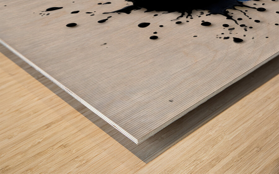 Impact Point – Monochrome Burst with Royal Accents Print Wood print