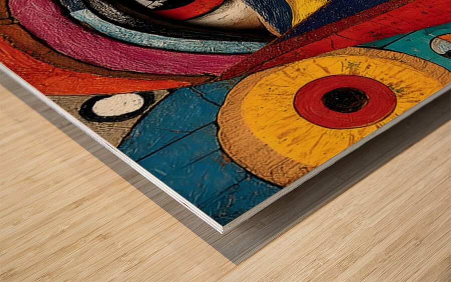 Patchwork Gaze – Modern Cubist Portrait Print Wood print