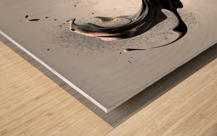 Orbiting Ink – Fluid Monochrome Motion Print Wood print