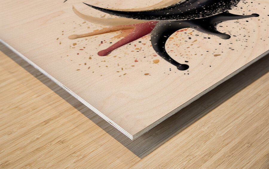 Crescent Surge – Minimal Ink & Color Burst Print Wood print