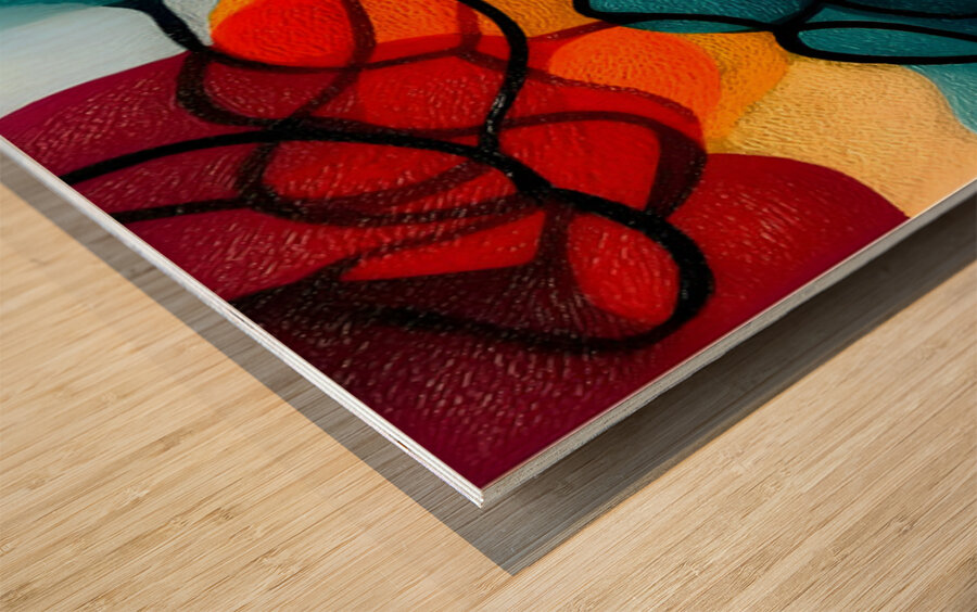 Stained-Glass Sunset – Mosaic Geometry Art Print Wood print