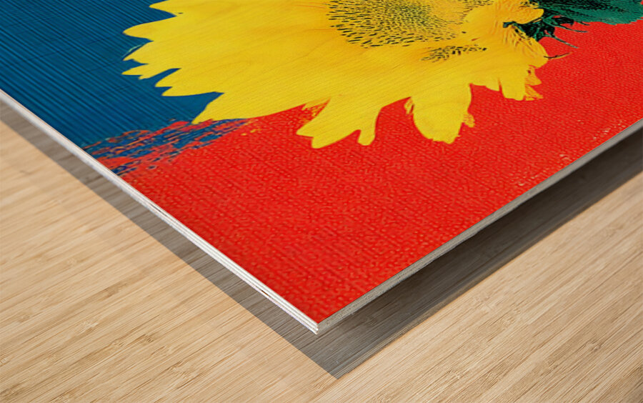 Sunflower Pop – Bold Red White  Blue Poster Print Wood print