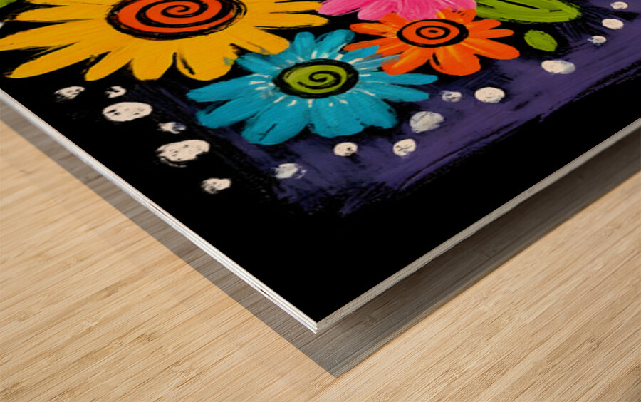 Party in a Planter – Playful Folk Pop Floral Print Wood print