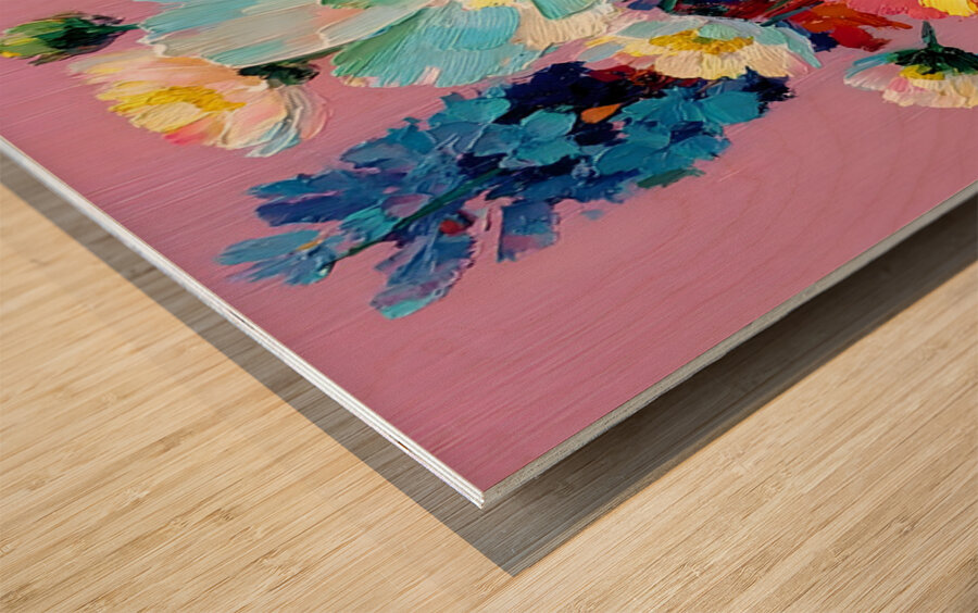 Pink Room Bouquet – Floral Still Life Print Impression sur bois
