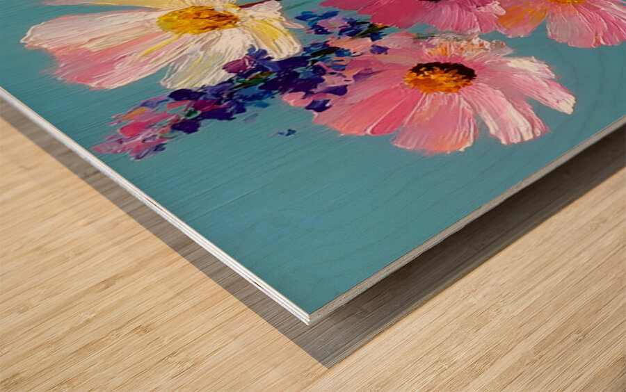 Color Study in Bloom – Abstract Floral Vase Print Wood print