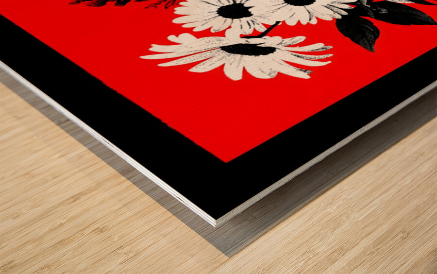 Noir Daisies – Pop Contrast Floral Print Wood print
