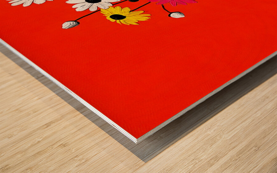 Polka Bloom – Retro Daisy Vase Print Impression sur bois