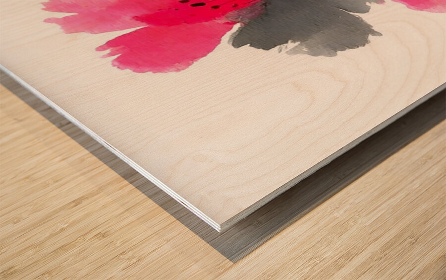 Crimson Petal Mist – Modern Watercolor Floral Print Wood print