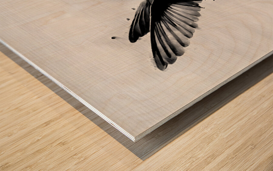 Inkflight – Monochrome Hummingbird Print Wood print