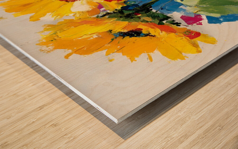 Palette of Sunlight – Sunflower Impasto Print Wood print