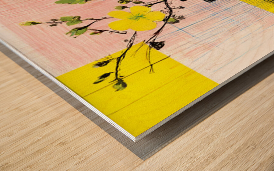 Lemonlight Botanicals – Mid-Century Floral Still Life Print Wood print