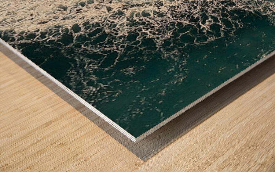 Black Sand Surge – Dramatic Aerial Beach Print Wood print