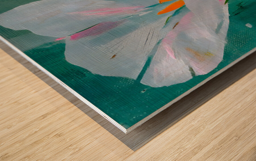 Twin Irises – Minimalist White Iris Flower Art Print Wood print