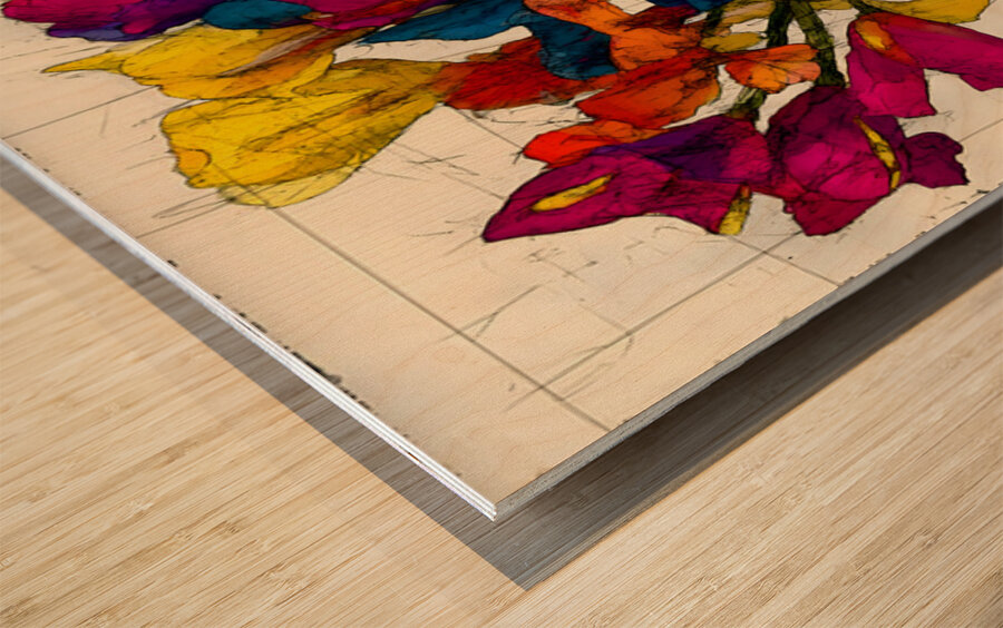 Rainbow Bouquet – Vibrant Floral Still Life Print Impression sur bois