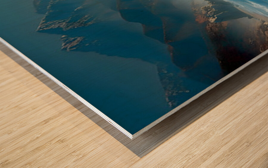 Sapphire Break – Crashing Ocean Wave Art Print Wood print