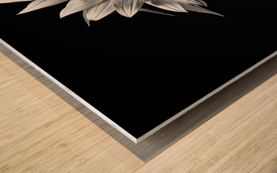 Stillness in Bloom – Monochrome Flower Reflection Print Wood print