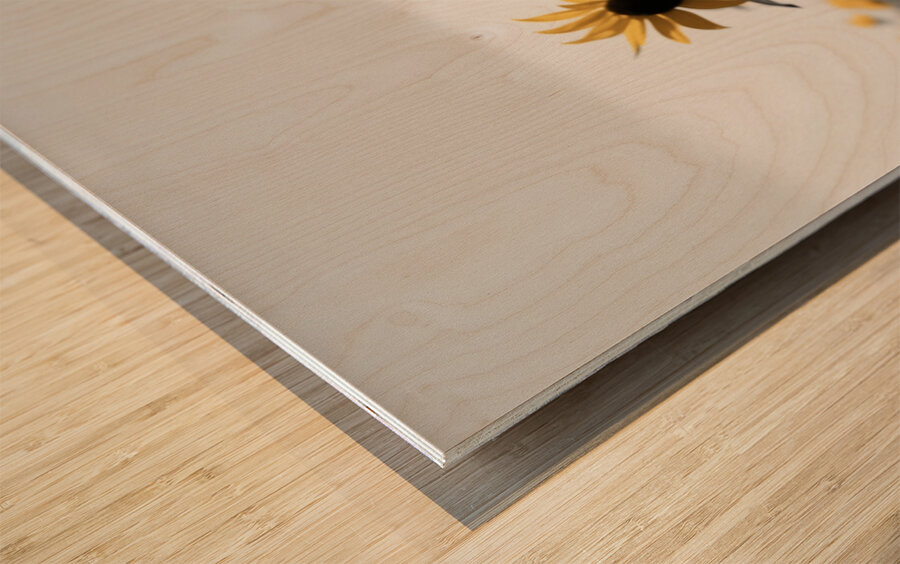 Blue Horizon Bloom – Sunflowers by the Sea Print Wood print