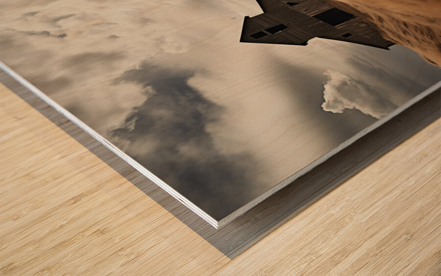 The Long Road Home – Sepia Countryside Landscape Print Wood print