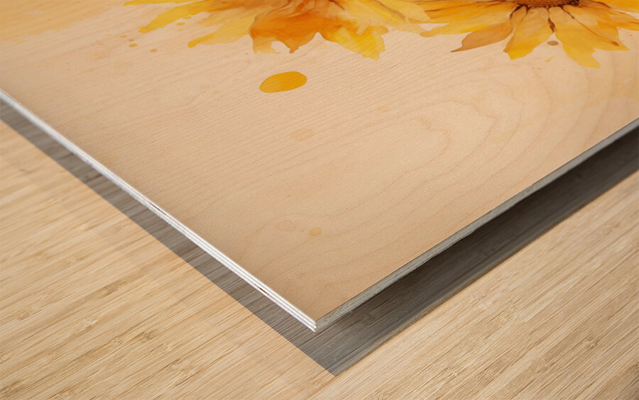 Sunlit Petals – Watercolor Sunflower Art Print Wood print