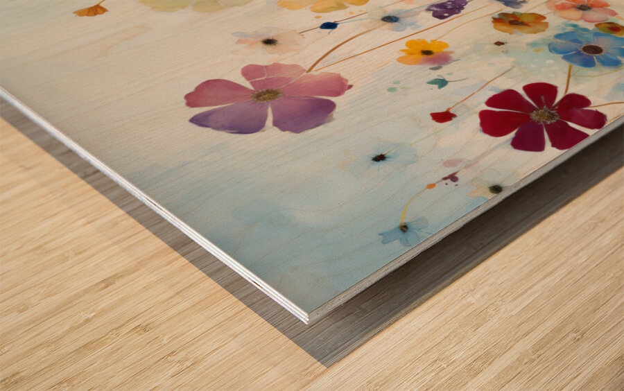 Flower Explosion – Colorful Wildflower Meadow Art Print Impression sur bois