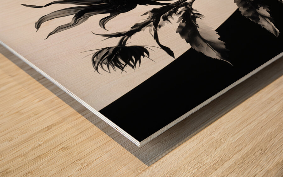 Black and White – Minimal Botanical Art Print Wood print