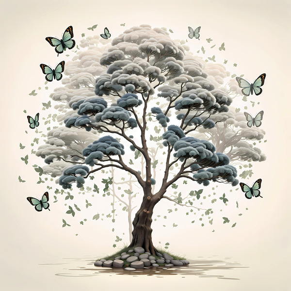 Double Exposition : Arbres et Papillons Digital Download