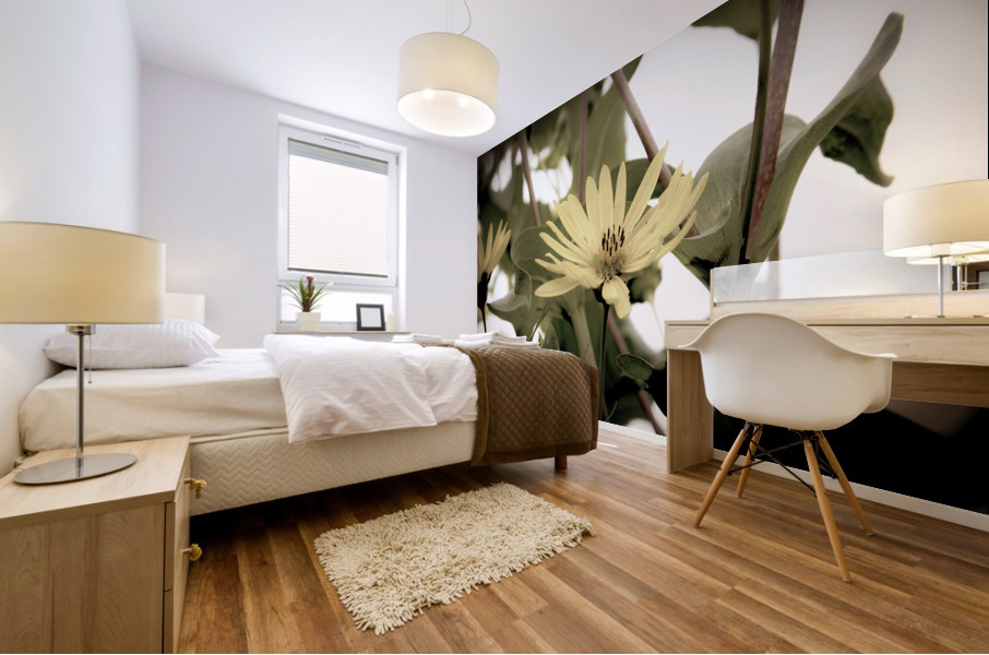 Nature reinventee : Decouvrez le tournesol en macro desature  Mural print