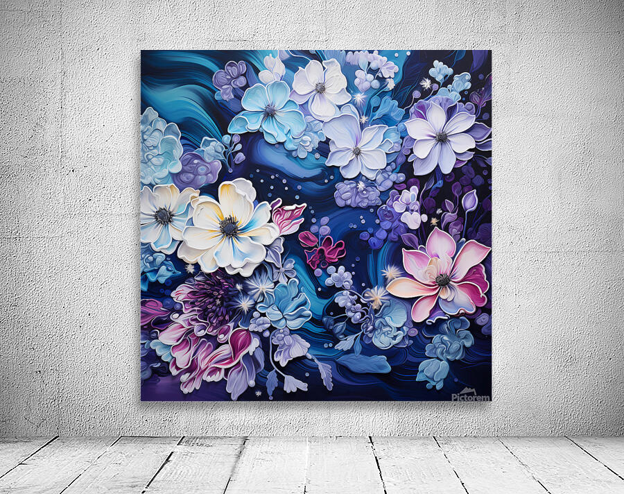 Midjourney Simulation : Une explosion florale sur fond fonce Wall Preview