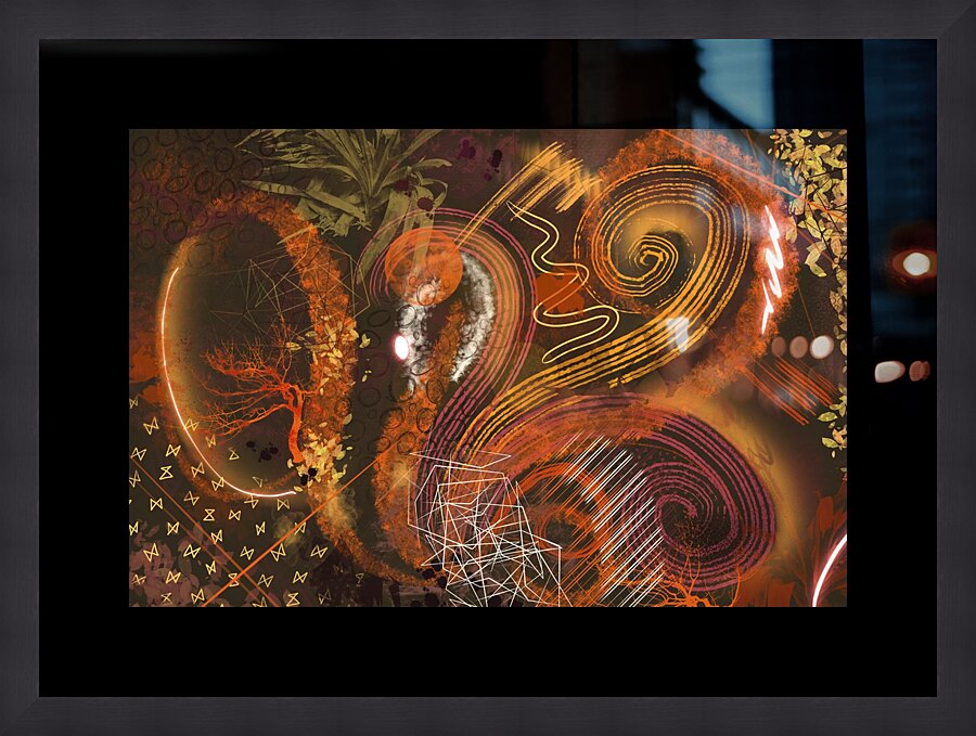 Peacock Abstract Orange Picture Frame print