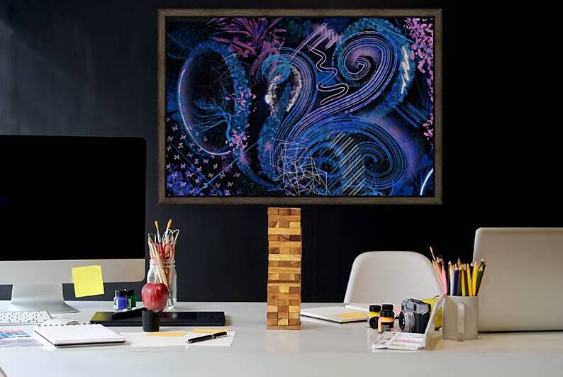 Peacock Abstract Blue Reproduction