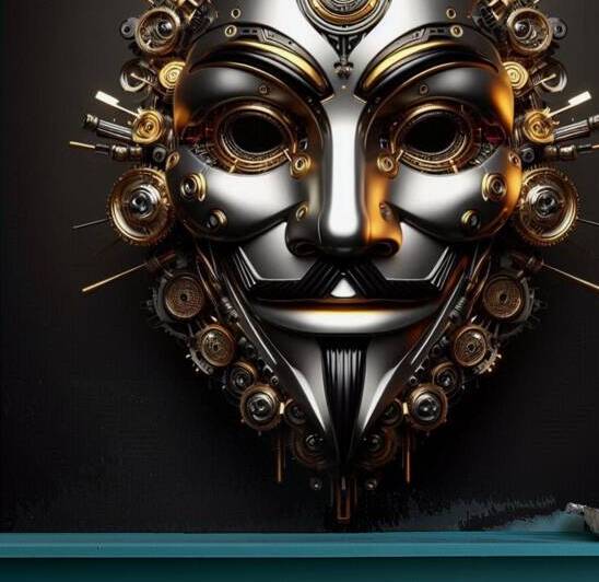 mask of V anonymous reimagined in a steampunk style gold silver 14 by KATHEO