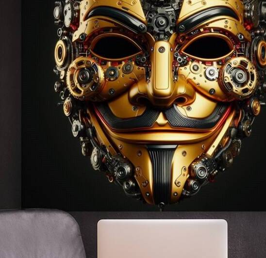 mask of V anonymous reimagined in a steampunk style gold silver 24 by KATHEO