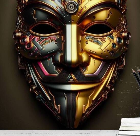 mask of V anonymous reimagined in a steampunk style gold silver 34 by KATHEO