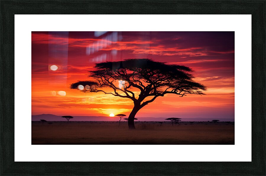 Acacia Tree on Serengeti AI Impression et Cadre photo