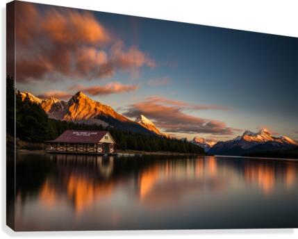 Dramatic Sunset at Maligne Lake Canvas Print
