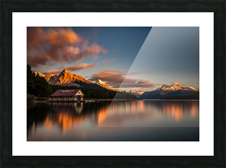 Dramatic Sunset at Maligne Lake Picture Frame print
