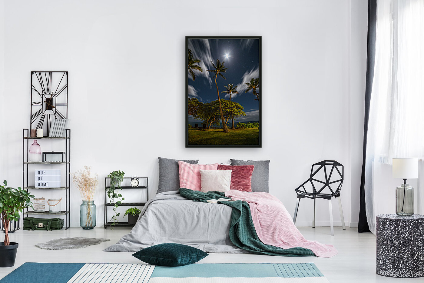 Moonlit Palm Trees Reproduction