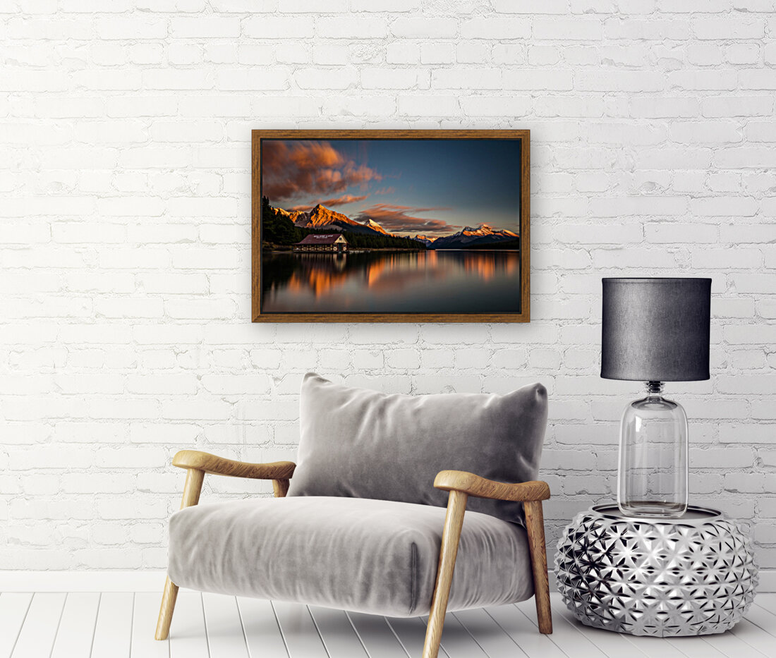 Dramatic Sunset at Maligne Lake Reproduction