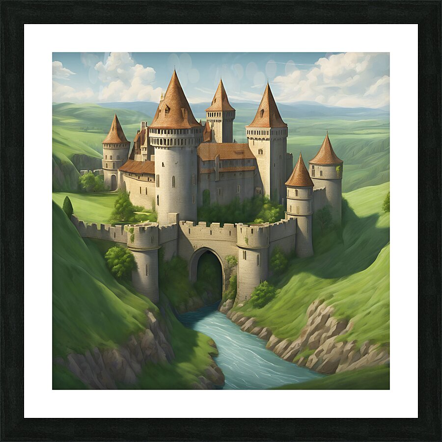 Medieval castle on a cliff Picture Frame print