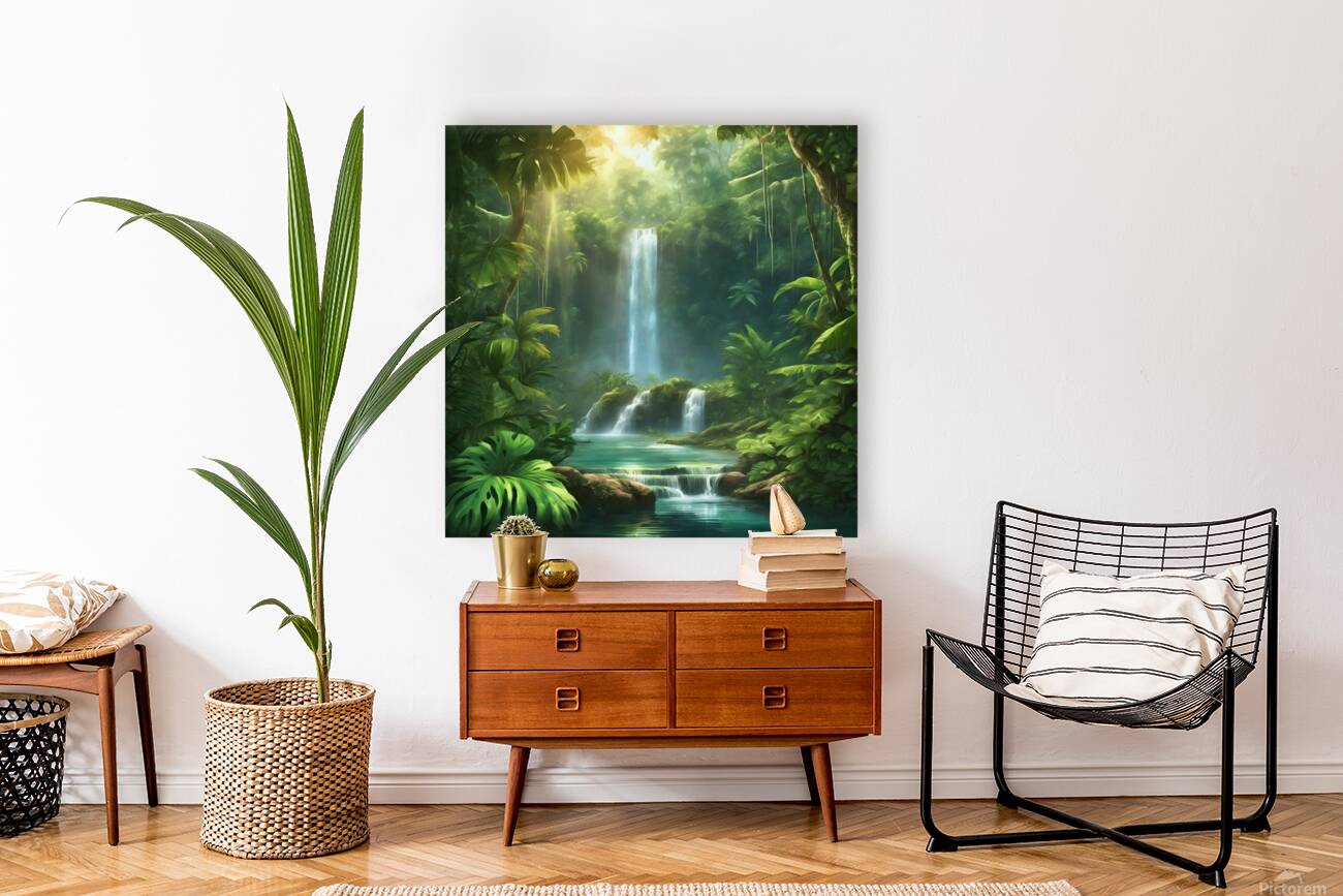 Beautiful waterfall in a lush jungle Reproduction