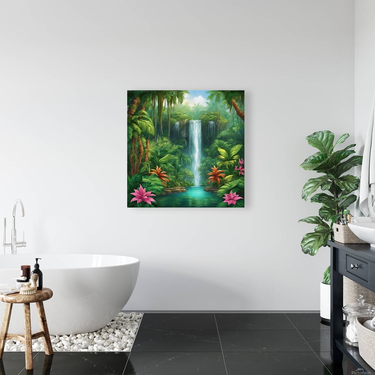 Enchanting waterfall in a lush jungle Reproduction