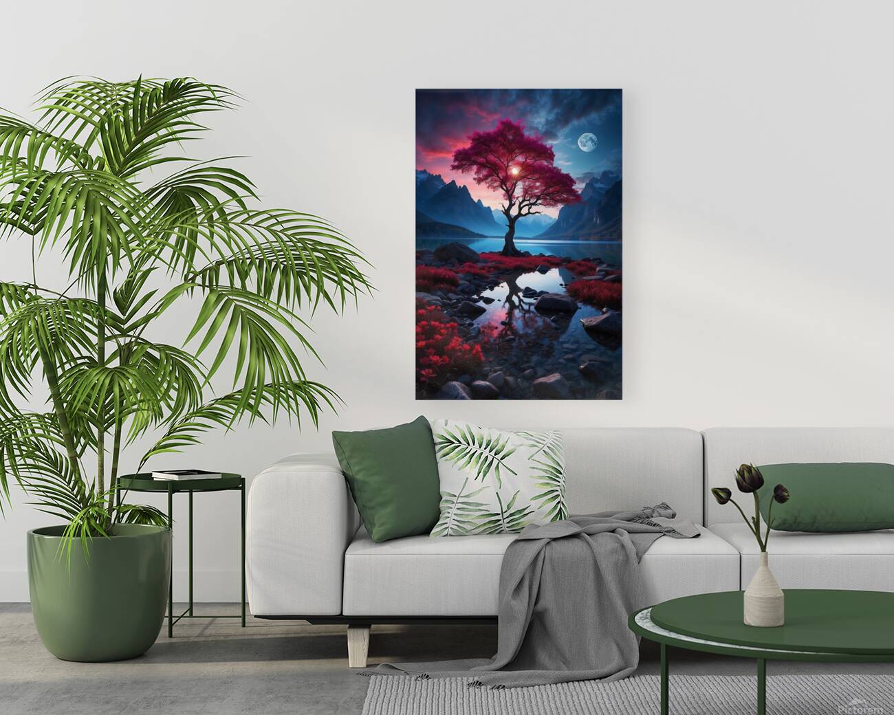 the ethereal beauty of a mystical landscape under the red moonlight Reproduction