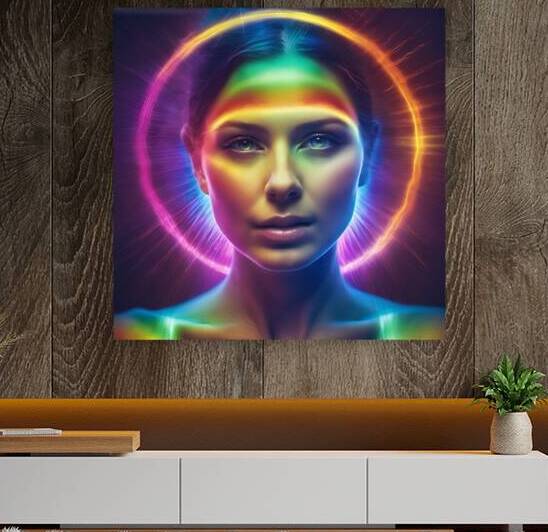 Rainbow like glow emanating from a woman’s face by nadir amar